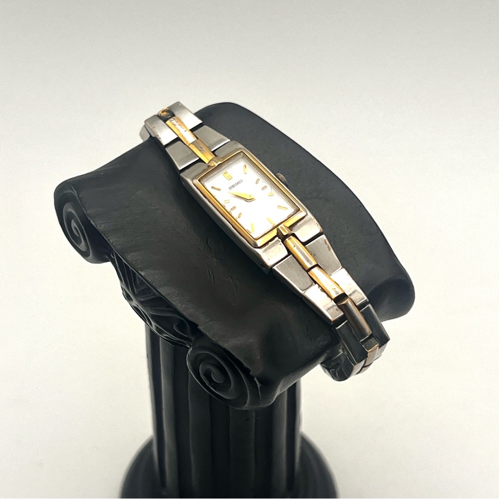 Vintage Seiko Two-Tone Skinny Rectangular Womens Watch New Battery - Picture 4 of 12